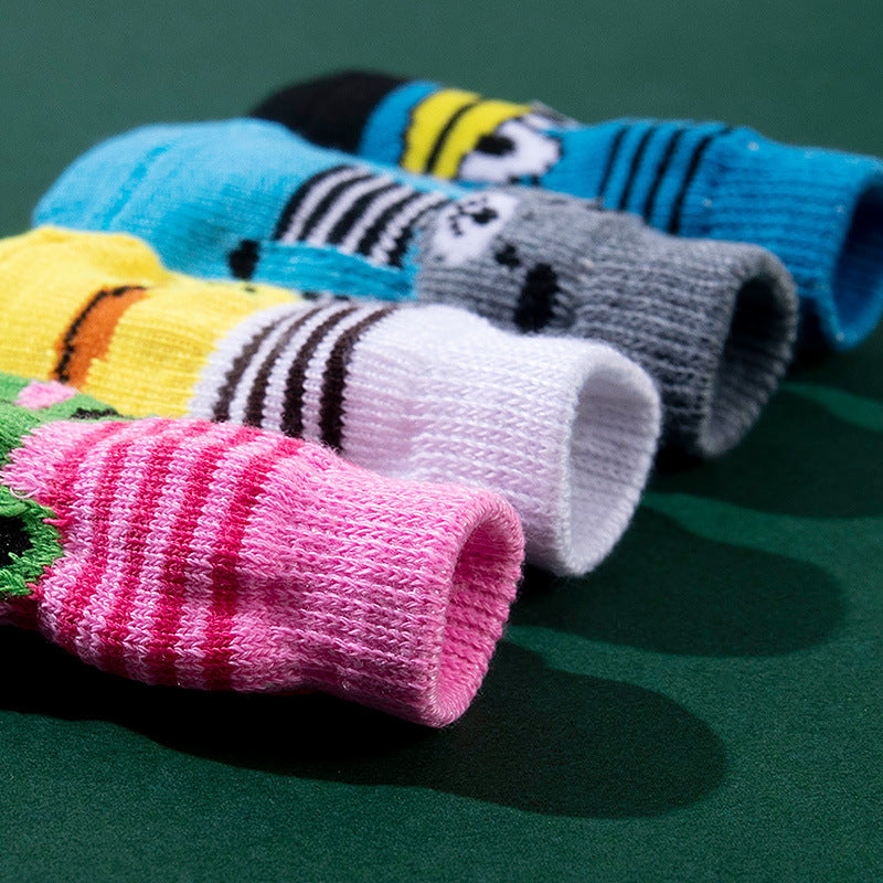 Anti-Slip Pet Socks Dog Foot Covers Teddy Dog Corgi Cat Supplies 4 Pairs Anti-Slip Dog Socks Pet Accessories Polyester Material